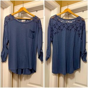 PAPER + TEE blue lace back tee